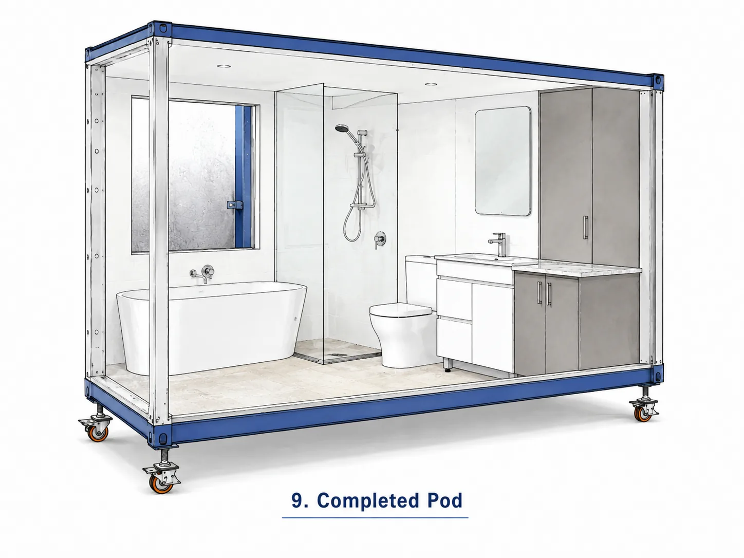 Completed prefabricated bathroom pod for NSW projects